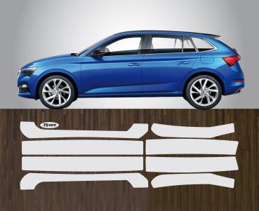 Lackschutzfolie für Türeinstiege Einstiegsleisten Skoda Scala ab 2023 mit Ausschnitten für die Alu-/Kunststoffeinlagen - Kopie